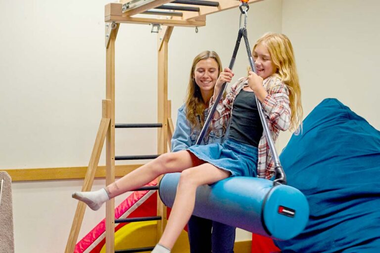 Child playing on a jungle gym